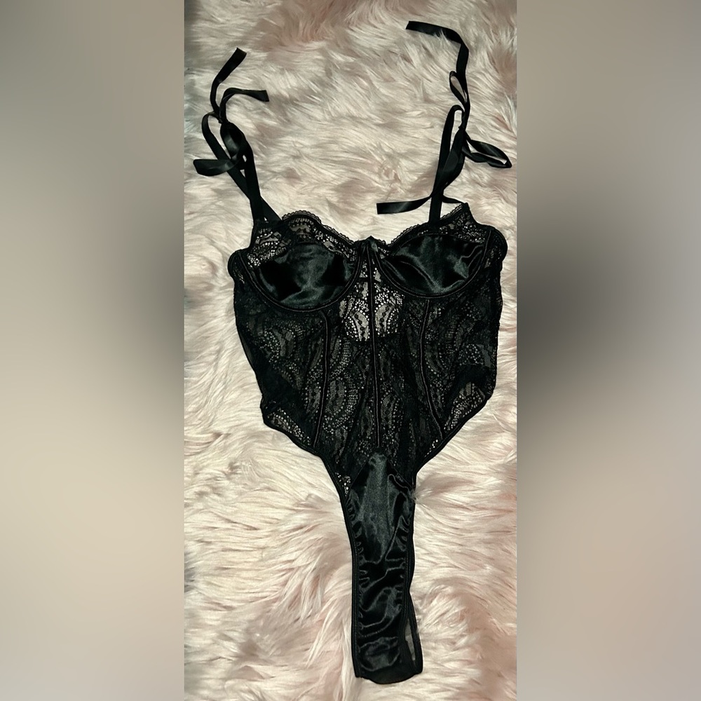 All black one piece with lace gloves size: L